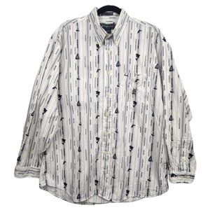 Siegfried Vintage Tackle Club Shirt Mens Large Button Down White Brushed Cotton